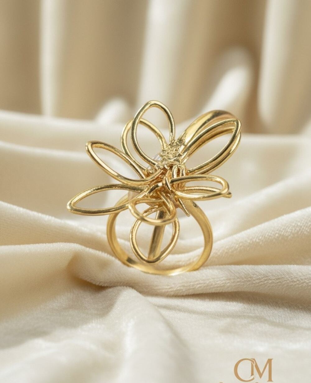 Gold Tone Floral Butterfly Ring